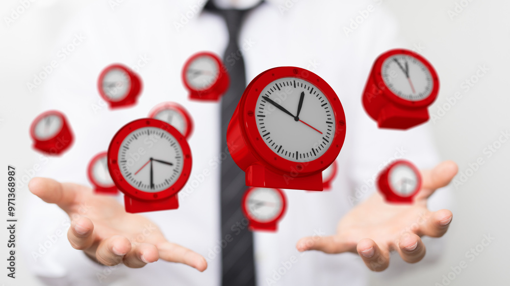 Poster Creative Concept of Time Management with Floating Clocks