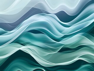 A calming and peaceful abstract artwork featuring flowing, iridescent teal waves. The gentle curves and soft colors create a serene and soothing atmosphere.