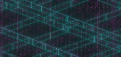 Abstract Geometric Pattern with Neon Lines and Dark Background