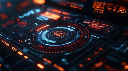 Obraz premium Digital HUD symbols layered on a smooth muted surface