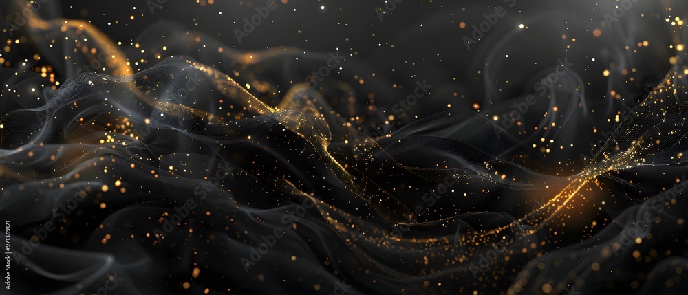 Aufkleber a mesmerizing abstract artwork featuring swirling, shimmering particles of cosmic dust against a dar