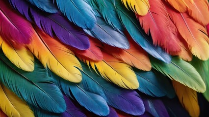 Obraz premium Vibrant feathers in a rainbow pattern, showcasing rich colors and textures.