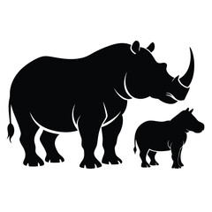 wildlife hippo and rhino silhouette illustrations.
