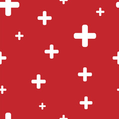 Obraz premium white medical cross on red background seamless pattern Repeating print for fabric, wrapping paper, textile. Vector illustration