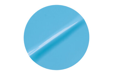 Separate shiny light blue circle sticker on transparent background.