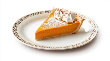 Elegant Autumn Indulgence: Exquisite Slice of Pumpkin Pie on Opulent Dessert Plate, Reflecting Sophistication and Seasonal Charm