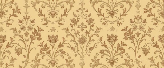 Ornate Brown Floral Pattern on a Yellow Background