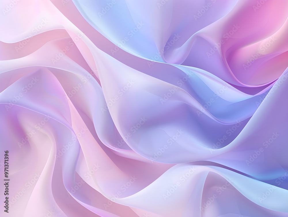 Poster a soft abstract background featuring flowing folds of fabric in pastel gradient colors of pink, purp