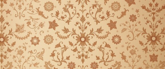 Intricate Floral Pattern on Beige Wallpaper