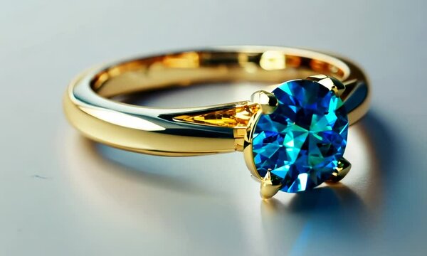 Shiny gold ring with topaz on white background, hyperrealistic Video