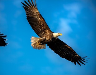 Fototapeta premium Majestic Flight: Bald Eagles Soaring in the Sky by Noufaldi