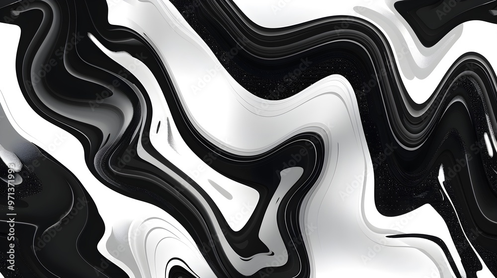 Aufkleber a striking abstract design with fluid, wavy black and white shapes, creating a dynamic liquid-like p
