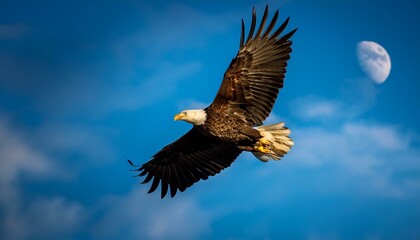 Fototapeta premium Majestic Flight: Bald Eagles Soaring in the Sky by Noufaldi