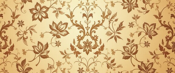 Ornate Brown Floral Pattern on Light Yellow Background
