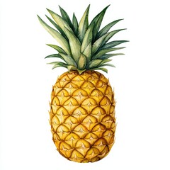 Fototapeta premium Vibrant Watercolor Ripe Pineapple Illustration on White Background in High Detail 8k Resolution