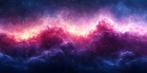 Naklejka premium A vibrant nebula, swirling with pinks and blues, fills the night sky.