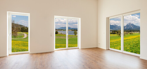 Eine leere Neubau-Wohnung in Traumlage mit freiem Blick in die Natur - FOTOMONTAGE