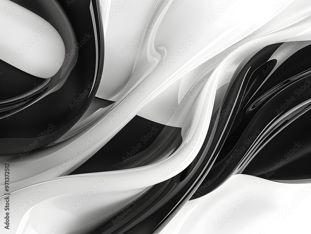 Poster A bold abstract design featuring fluid black and white shapes in smooth, flowing curves, creating a sleek and dynamic visual effect.