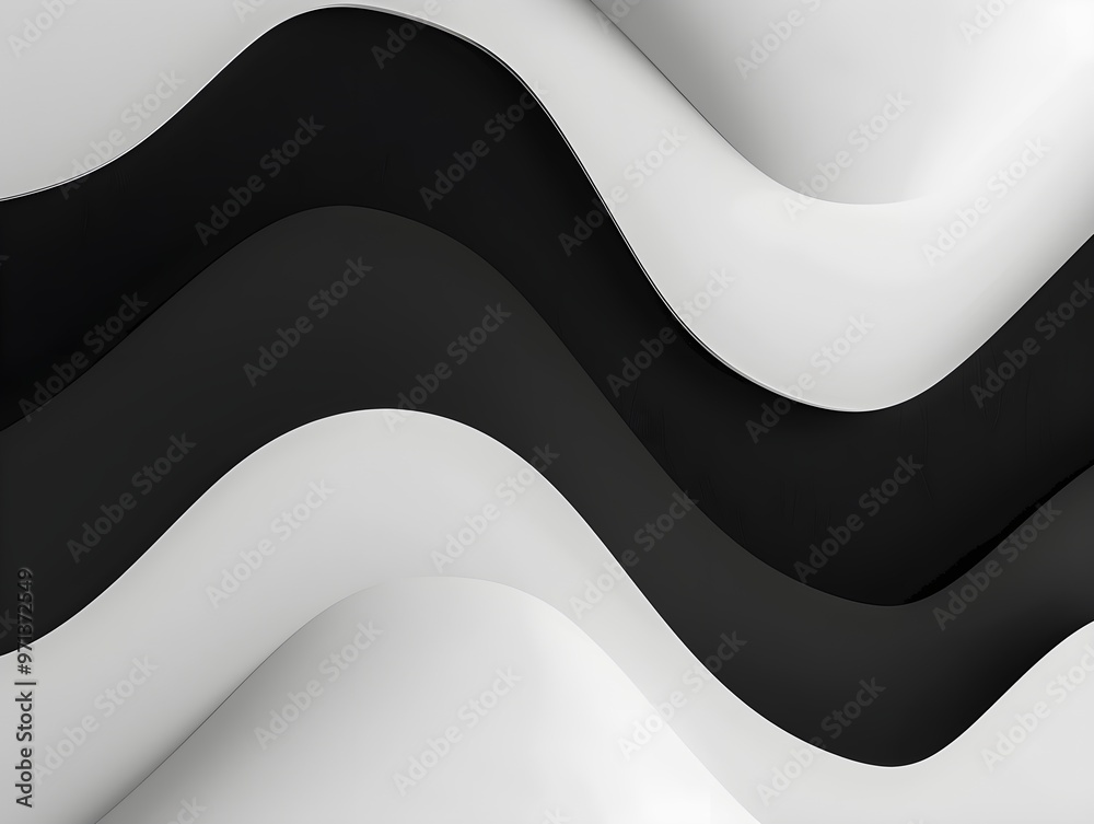 Poster A sleek minimalist abstract design featuring smooth black and white wavy shapes, creating a modern and elegant visual with flowing curves.