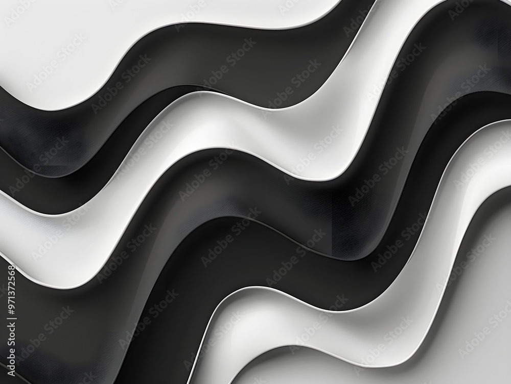 Aufkleber A sleek abstract design featuring flowing black and white layered waves, creating a dynamic and modern visual texture with smooth curves and contrasts.