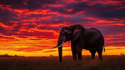 Obraz premium A large elephant stands in a field of tall grass