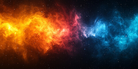Naklejka premium Fiery orange and blue nebulae in space.