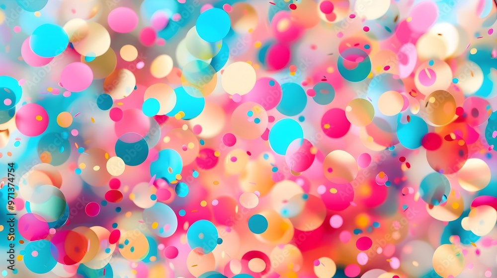 Poster A vibrant confetti background featuring colorful circles and soft bokeh effects, creating a festive and cheerful atmosphere with playful hues.