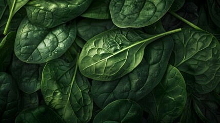 Obraz premium Vibrant Green Spinach Leaves with Detailed Veining and Texture