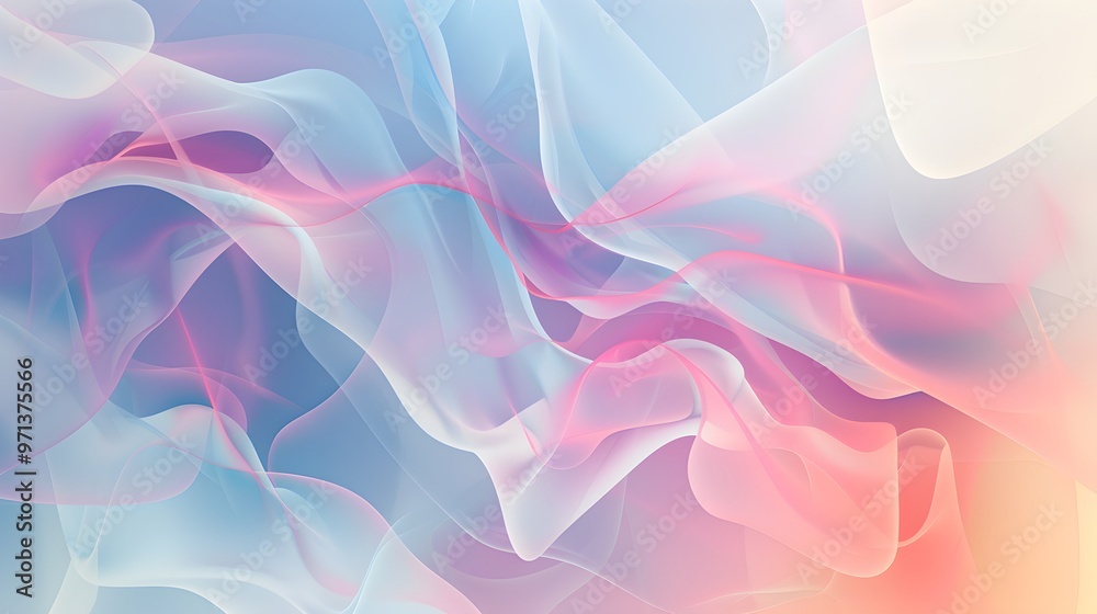 Aufkleber Soft, flowing abstract waves in pastel pink and blue hues, creating a dreamy and serene visual effect with gentle gradients.