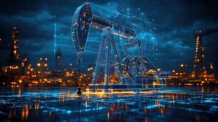 Fototapeta premium A computer generated image of a city with a large oil rig in the background