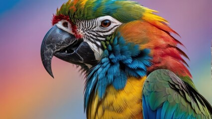 Fototapeta premium A vibrant close-up of a colorful parrot showcasing its feathers against a blurred background.