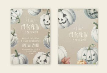A Little Pumpkin is on the way. White Little pumpkin kraft fall baby shower Invitation.
