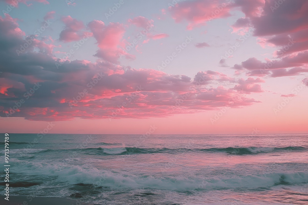 Wall mural a pink and blue sunset over the ocean