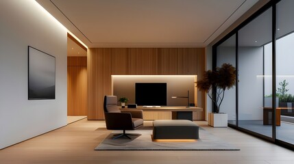 Contemporary home office with open-plan design and modular furniture