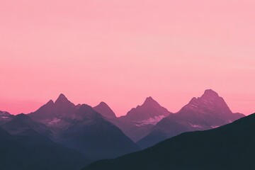 a view of a mountain range with a pink sky in the background - Powered by Adobe