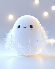 A whimsical white ghost with adorable features, soft textures, and a cheerful expression, perfect for playful and lighthearted designs.