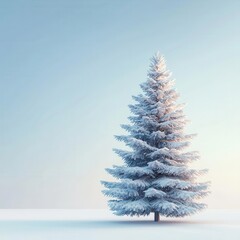 Snow-covered Christmas tree, outdoor setting, 3D illustration, copy space for text,