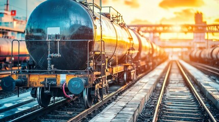 Obraz premium Tanks with fuel being transported by rail