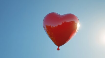 Fototapeta premium Radiant Heart-shaped Inflatable Balloon Floating in Clear Blue Sky - 3D Rendering with Soft Sunlight and Shadows