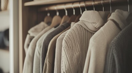 Obraz premium Modern Minimalist Wardrobe with Neutral Tones and Sleek Design