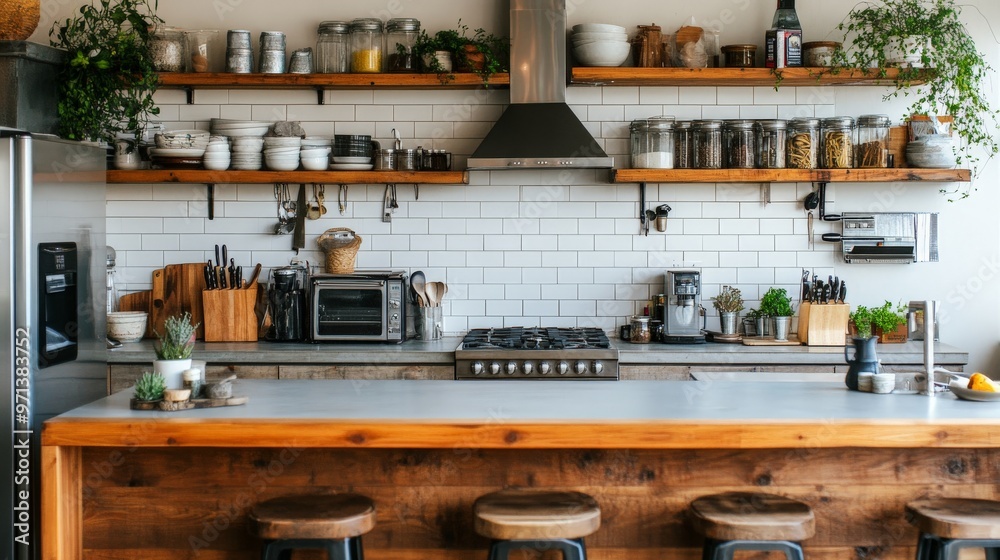 Wall mural Modern Kitchen with Wooden Accents.