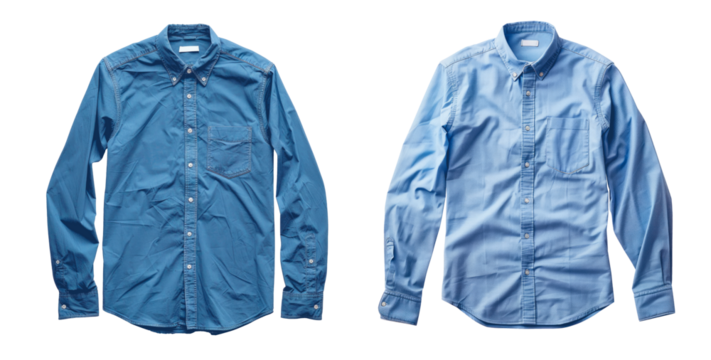 Set of blue button-down shirts, isolated on transparent background. PNG element.