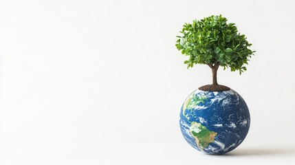 A small tree growing on a globe symbolizing our planet Earth.