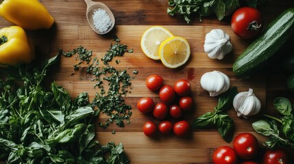 A table full of fresh fruits and vegetables including tomatoes, strawberries