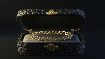 A stunning custom name bracelet elegantly displayed in luxurious jewelry case, showcasing its intricate design and golden shine. Perfect for special occasions or as thoughtful gift