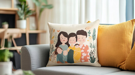 Cozy and inviting, this customizable photo cushion features charming family portrait, perfect for adding personal touch to any living space