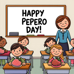Children in classroom pepero day illustration 