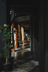 A Street view or street scene, road, view of cityscape in Georgetown, Penang on 3 July 2024, unesco world heritage site, travel destinations. Life at night time, love rain road, light and traffic.