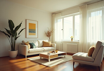 Fototapeta premium Stylish white modern living room interior, home decor