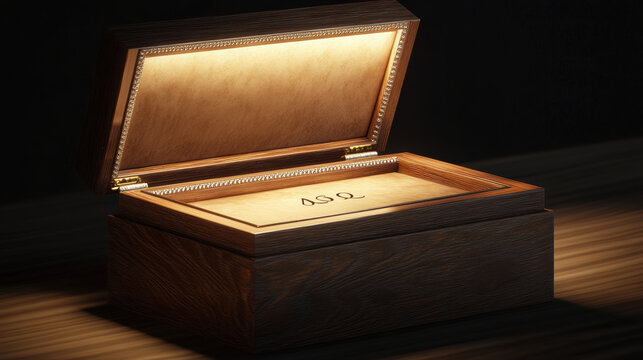 A beautifully crafted engraved jewelry box with custom initials, softly illuminated to highlight its elegant design. This piece adds touch of sophistication to any space